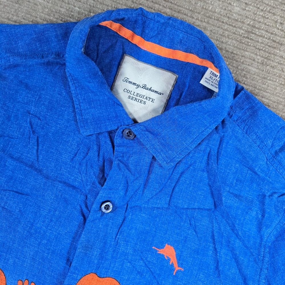 Tommy Bahama Mens XL Blue Orange Florida Gators Floral Rayon Button Up Shirt